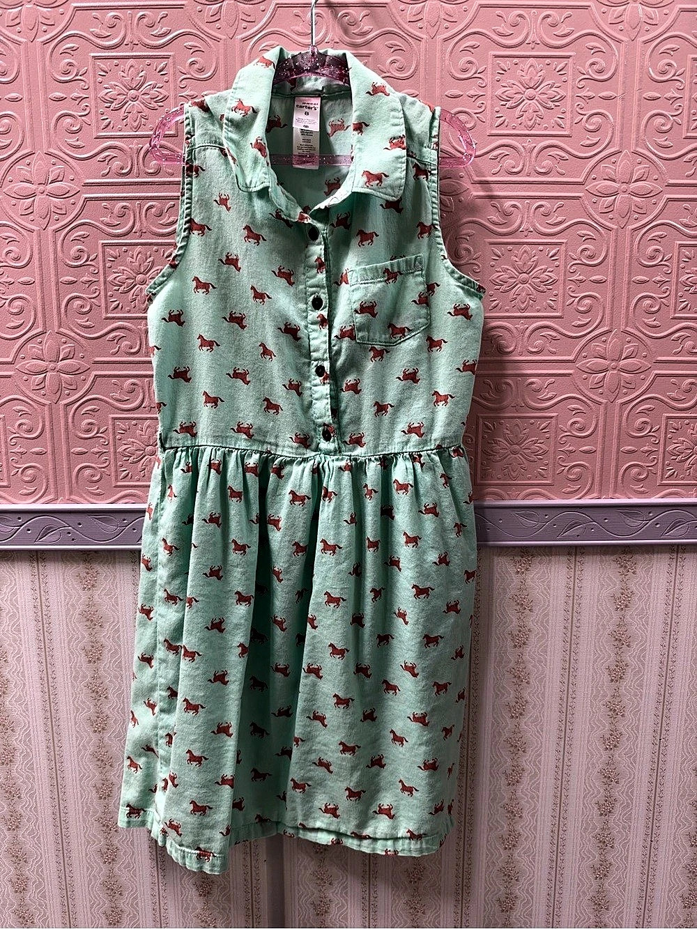 Carter's Girls Size 8 Horse Print Collared Dress Like New